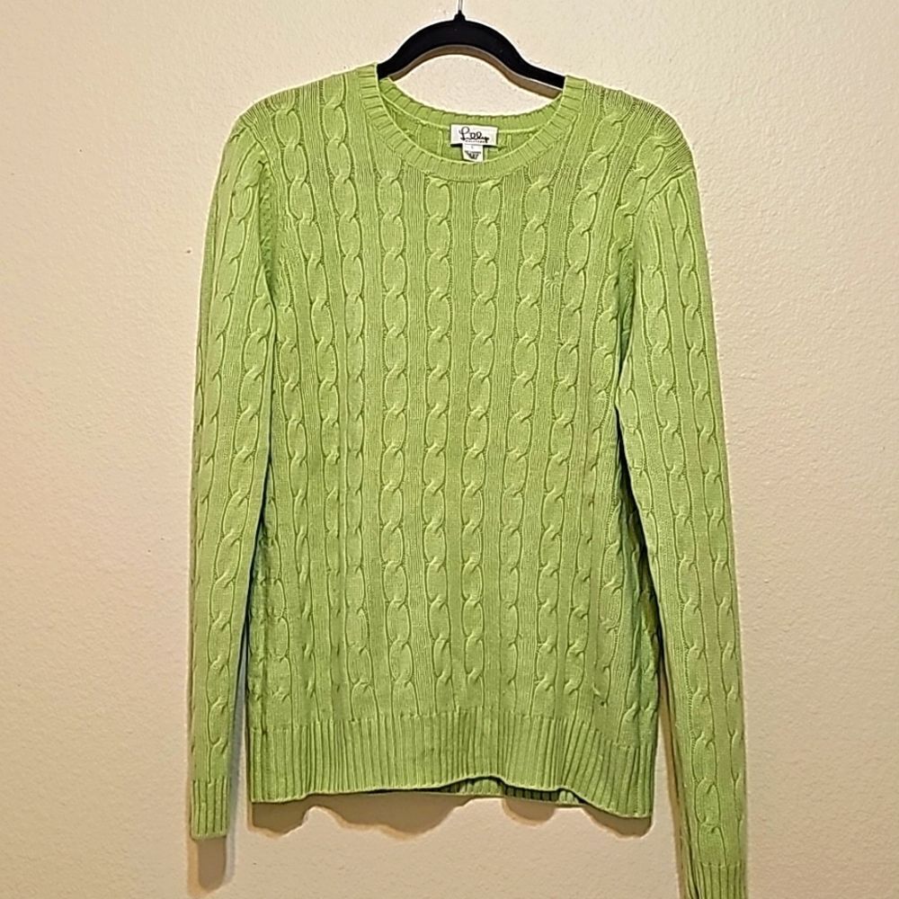 LILLY PULITZER Lime Green Cable Knit cashmere Palm Tree Crewneck…